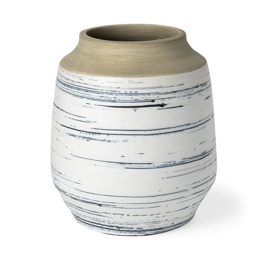 10" Blue White and Sand Coastal Ceramic Vase - Homeroots