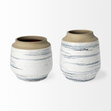 10" Blue White and Sand Coastal Ceramic Vase - Homeroots