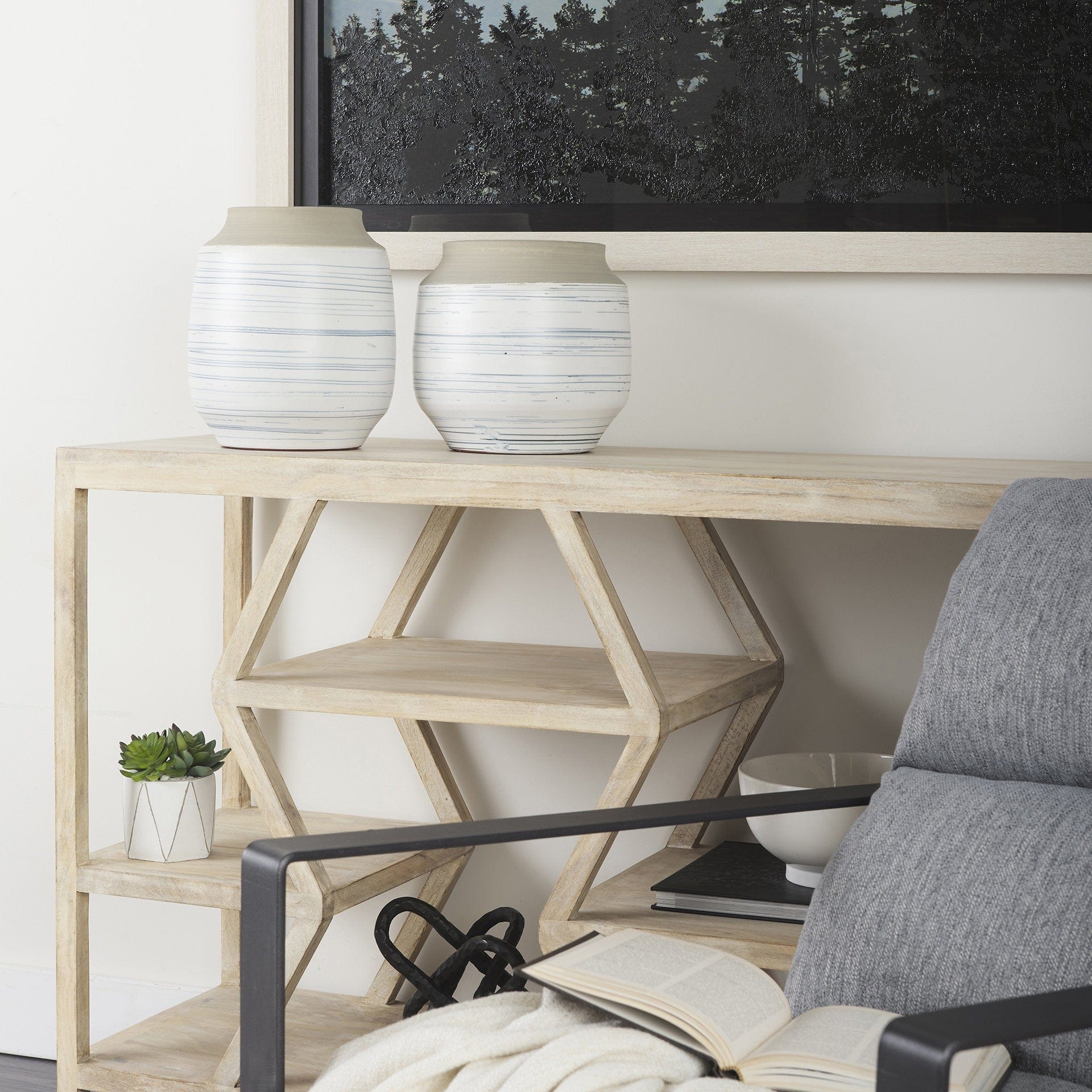 10" Blue White and Sand Coastal Ceramic Vase - Homeroots - Flyclothing LLC