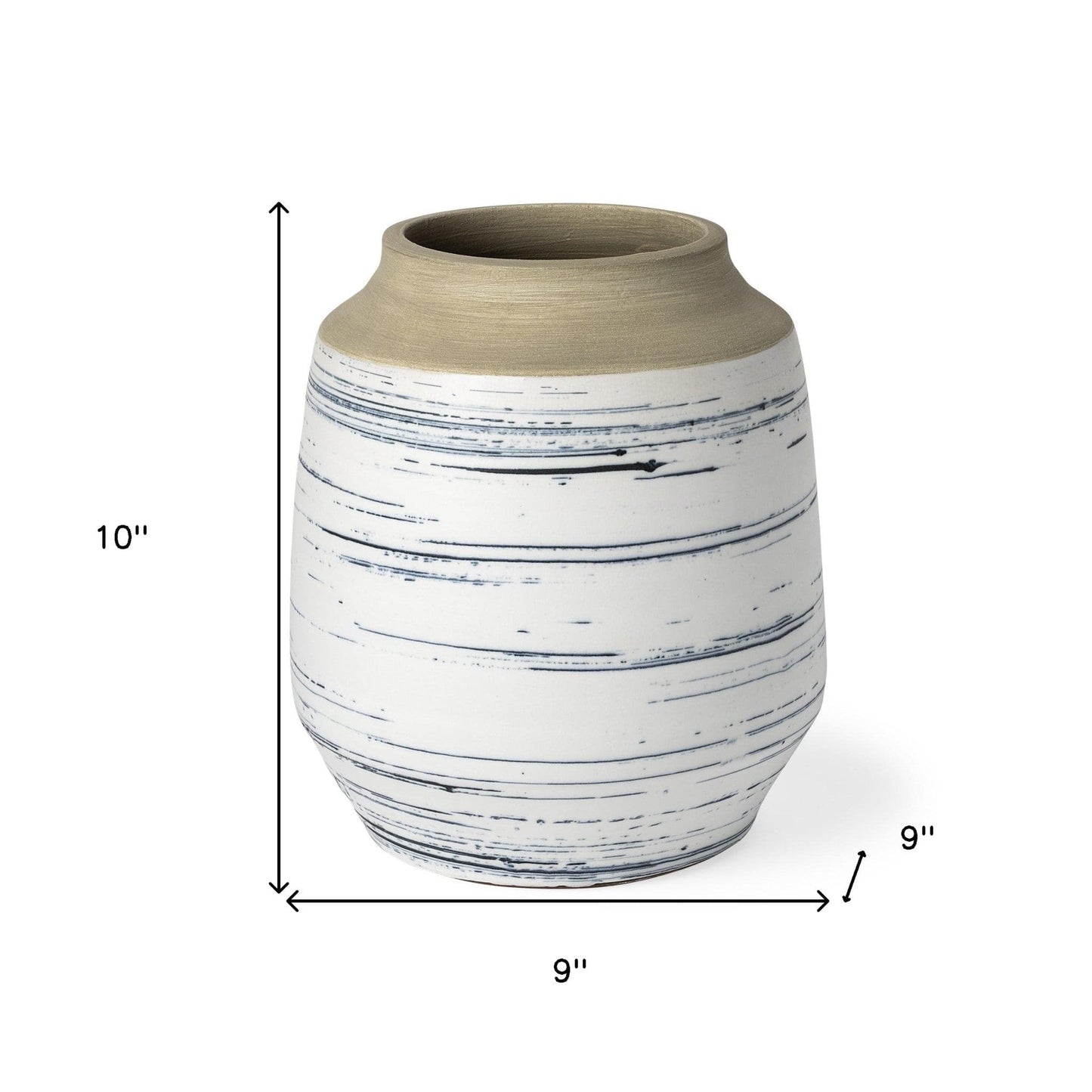 10" Blue White and Sand Coastal Ceramic Vase - Homeroots - Flyclothing LLC