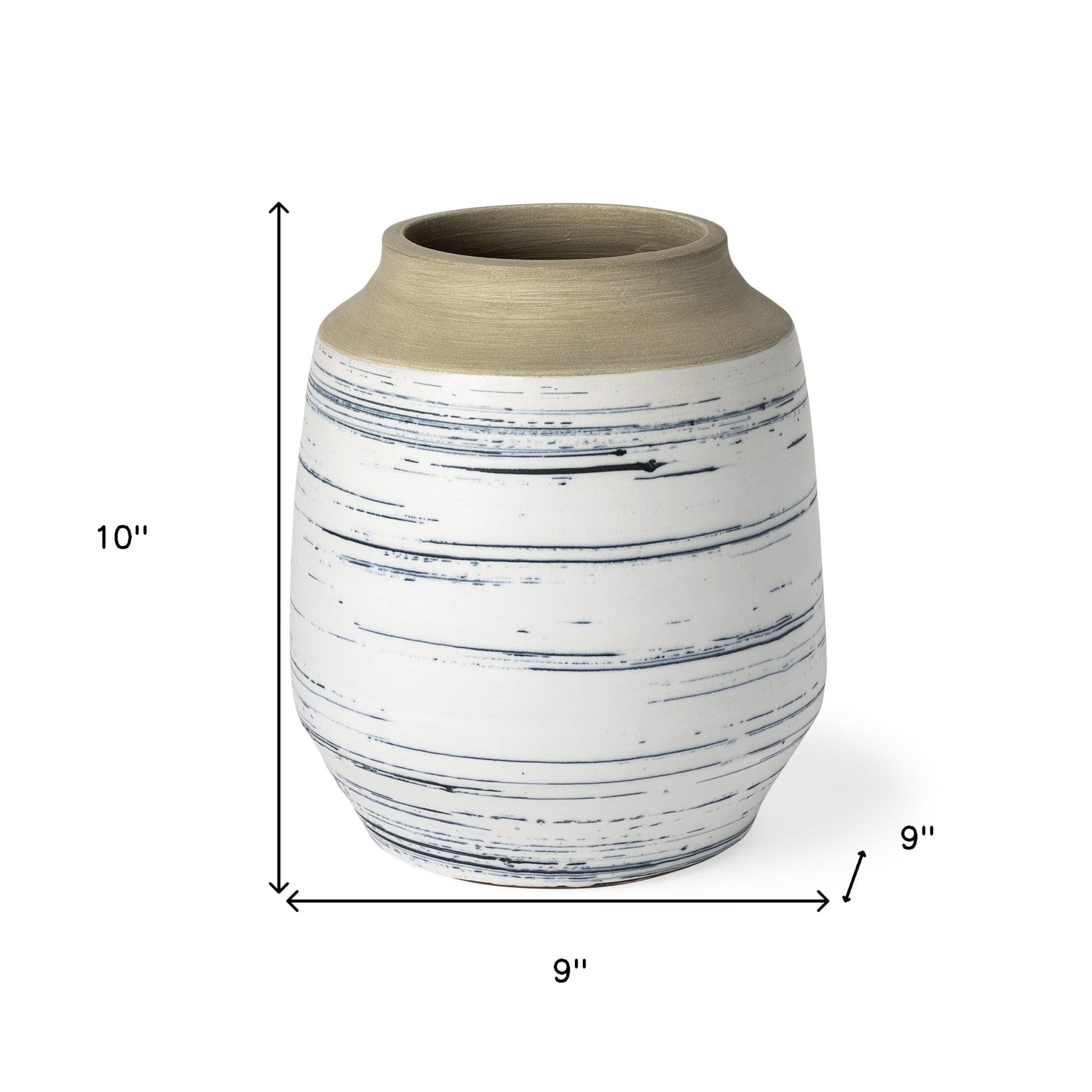 10" Blue White and Sand Coastal Ceramic Vase - Homeroots - Flyclothing LLC