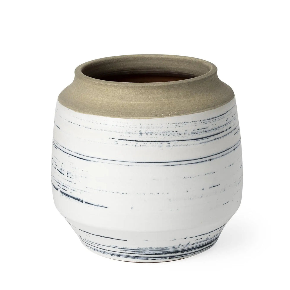 9" Blue White and Sand Coastal Ceramic Vase - Homeroots