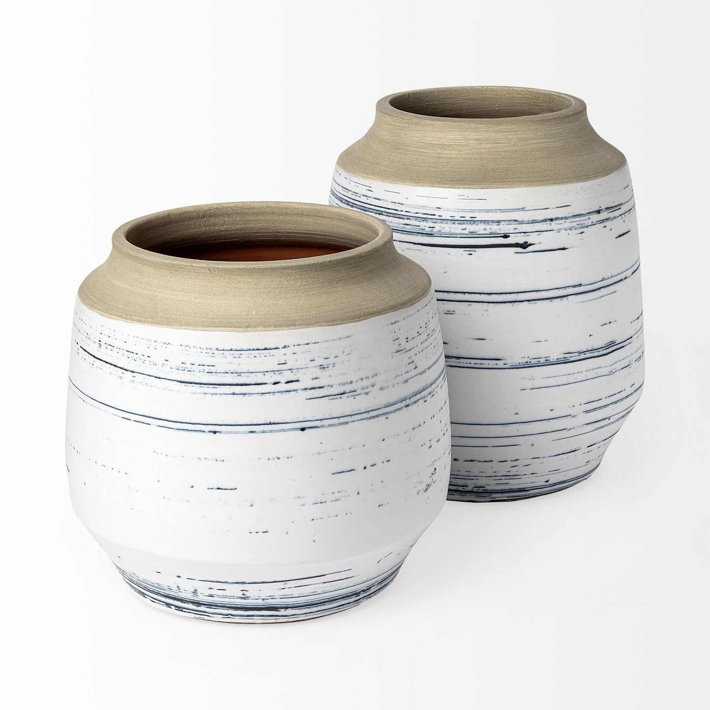 9" Blue White and Sand Coastal Ceramic Vase - Homeroots - Flyclothing LLC