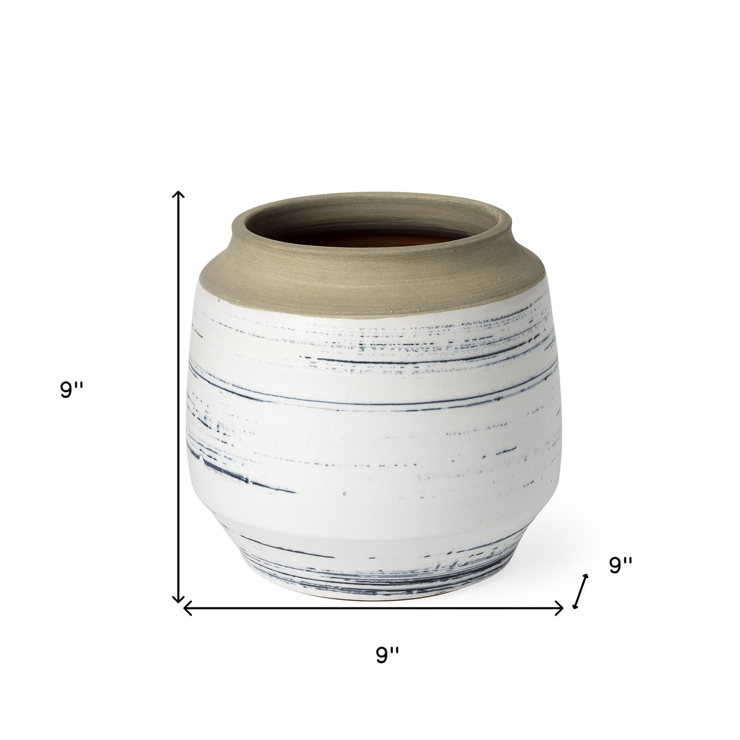 9" Blue White and Sand Coastal Ceramic Vase - Homeroots - Flyclothing LLC