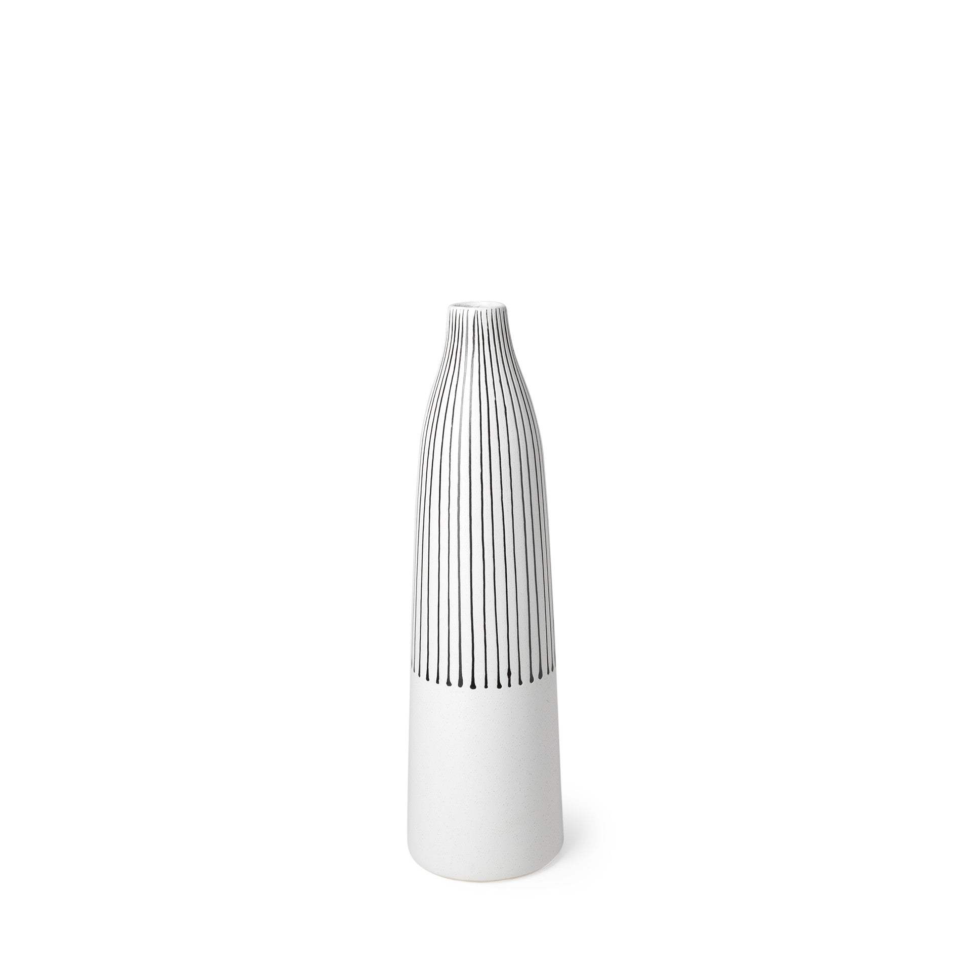 18" Black and White Pinstriope Narrow Ceramic Vase - Homeroots - Flyclothing LLC