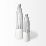 18" Black and White Pinstriope Narrow Ceramic Vase - Homeroots - Flyclothing LLC
