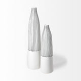 18" Black and White Pinstriope Narrow Ceramic Vase - Homeroots