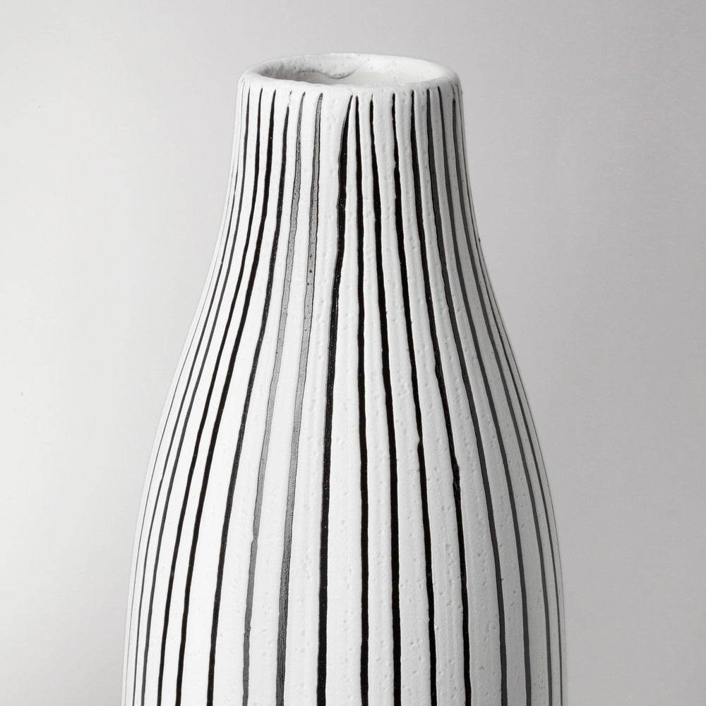 18" Black and White Pinstriope Narrow Ceramic Vase - Homeroots