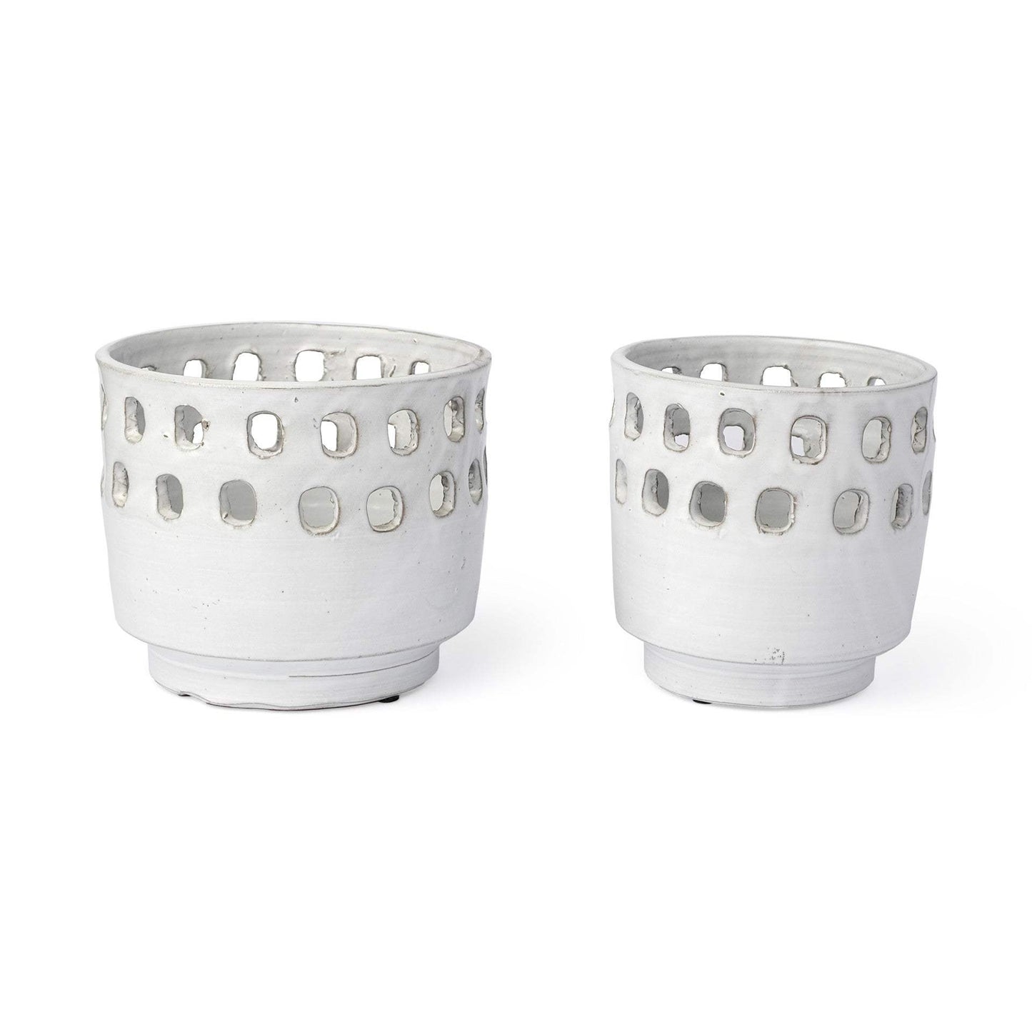 Set of Two White Ceramic Vases with Hollow Details - Homeroots - Flyclothing LLC