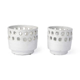Set of Two White Ceramic Vases with Hollow Details - Homeroots - Flyclothing LLC