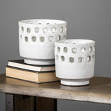 Set of Two White Ceramic Vases with Hollow Details - Homeroots - Flyclothing LLC