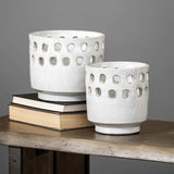 Set of Two White Ceramic Vases with Hollow Details - Homeroots - Flyclothing LLC