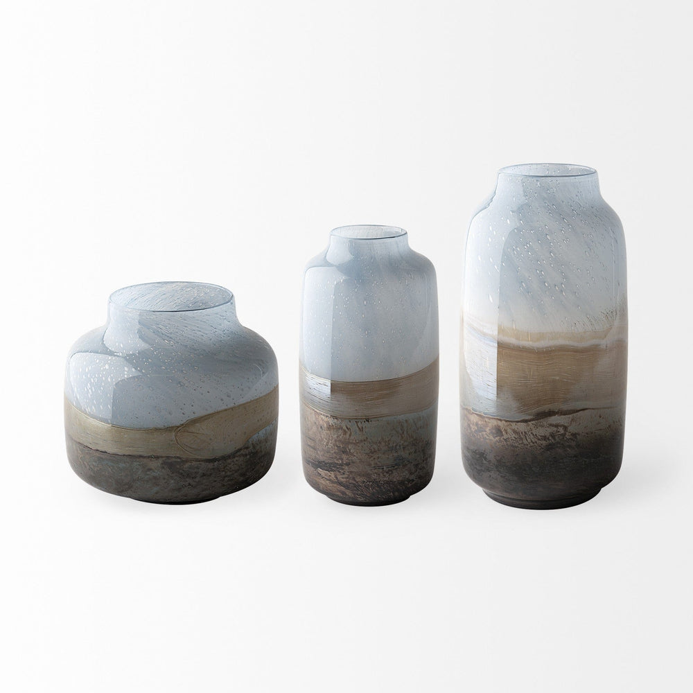 13" Ocean Wave Colored Bubble Glass Oval Urn Glass Vase - Homeroots