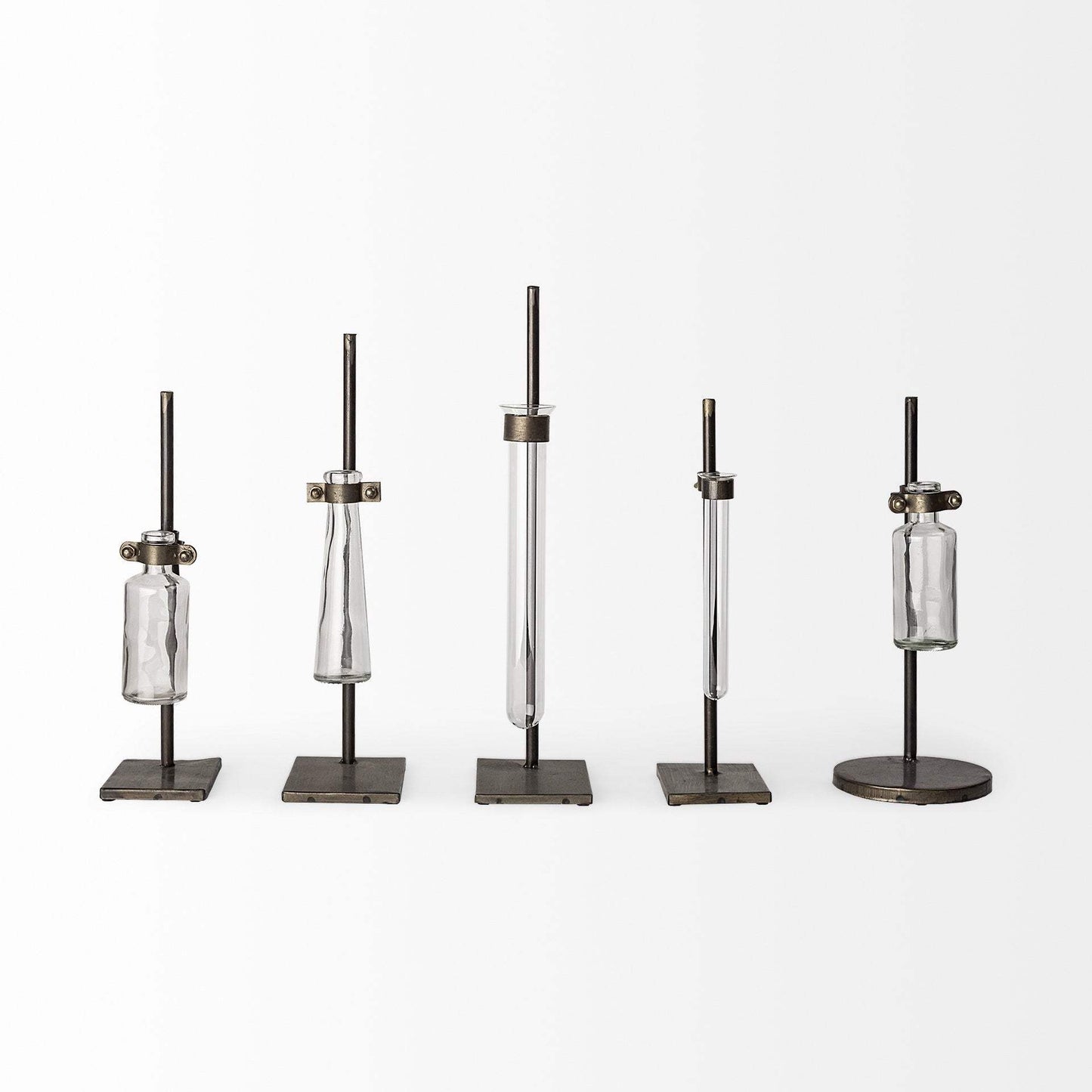 Set of Five Test Tube Vases with Metal Bases - Homeroots - Flyclothing LLC