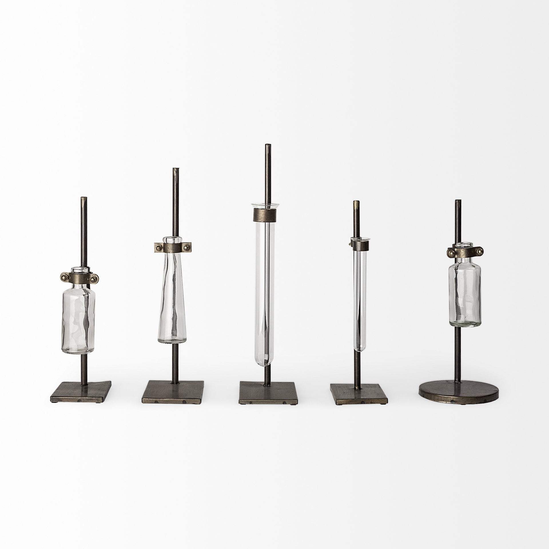 Set of Five Test Tube Vases with Metal Bases - Homeroots - Flyclothing LLC