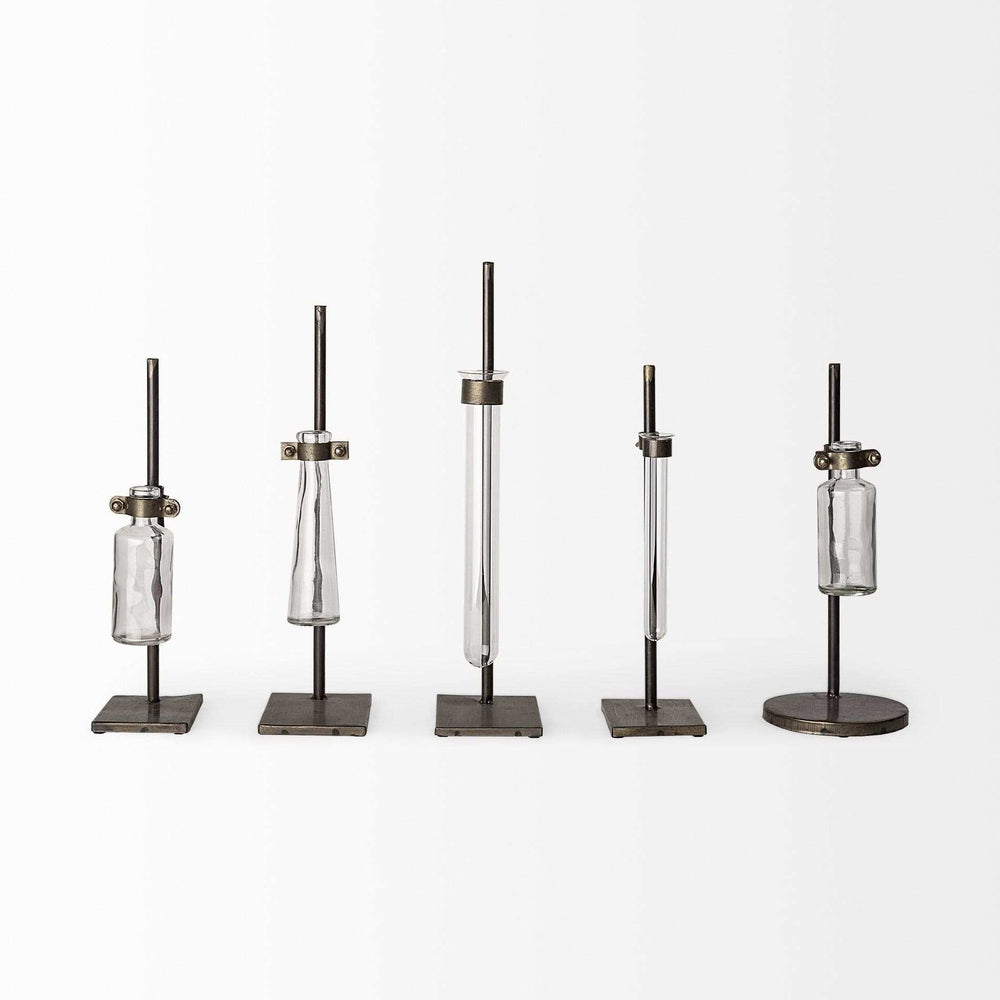 Set of Five Test Tube Vases with Metal Bases - Homeroots - Flyclothing LLC