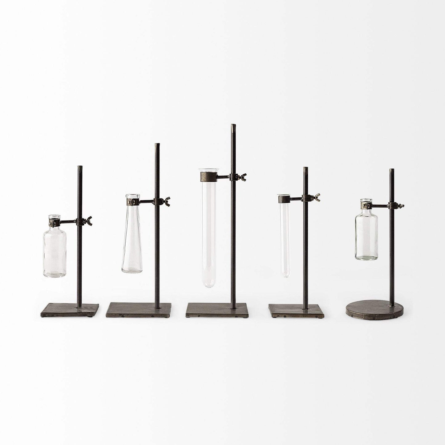 Set of Five Test Tube Vases with Metal Bases - Homeroots - Flyclothing LLC