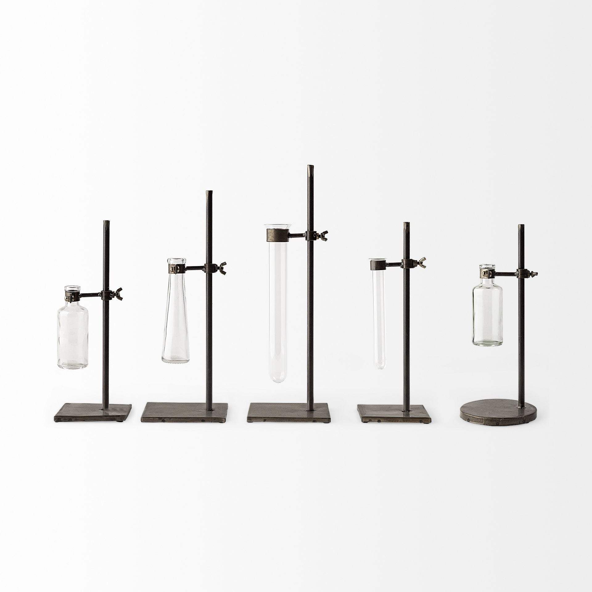 Set of Five Test Tube Vases with Metal Bases - Homeroots - Flyclothing LLC