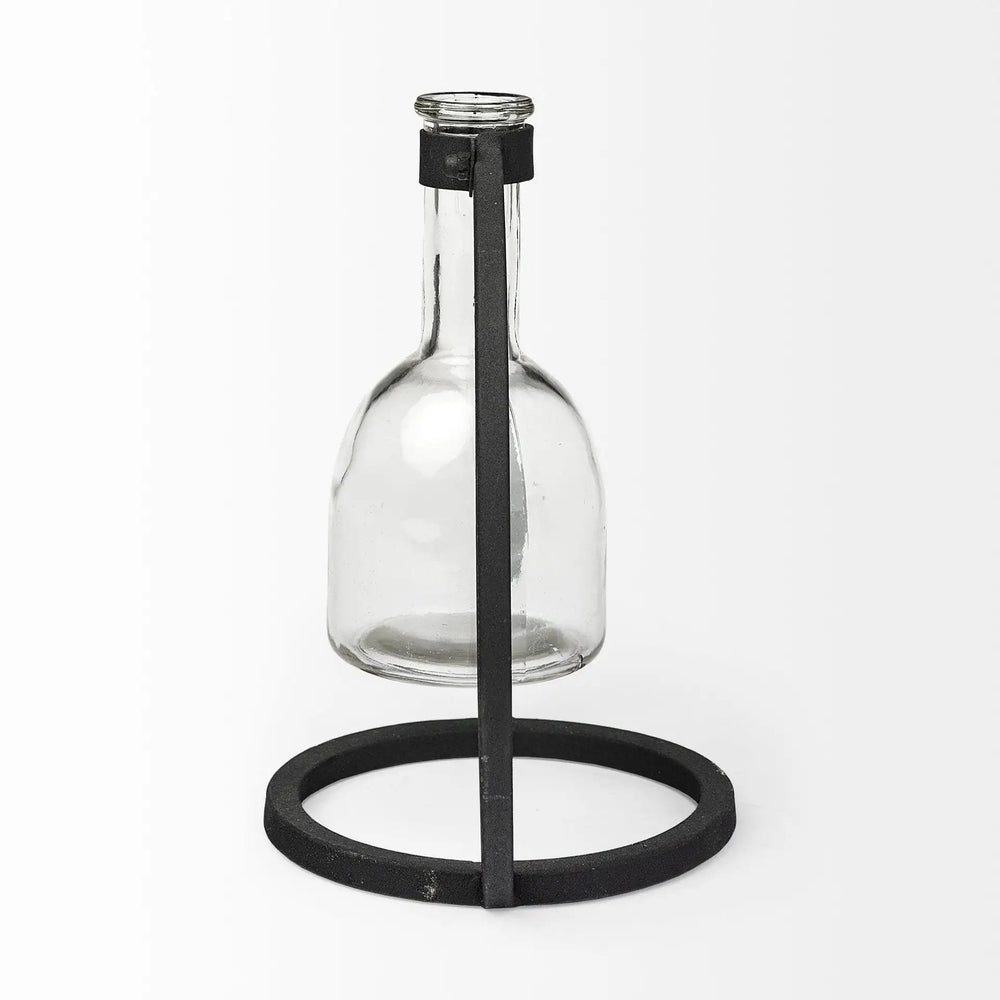 8" Clear and Black Glass and Metal Abstract Cylinder Table Vase - Homeroots