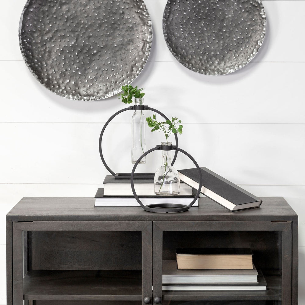 8" Clear and Black Glass and Metal Abstract Cylinder Table Vase - Homeroots