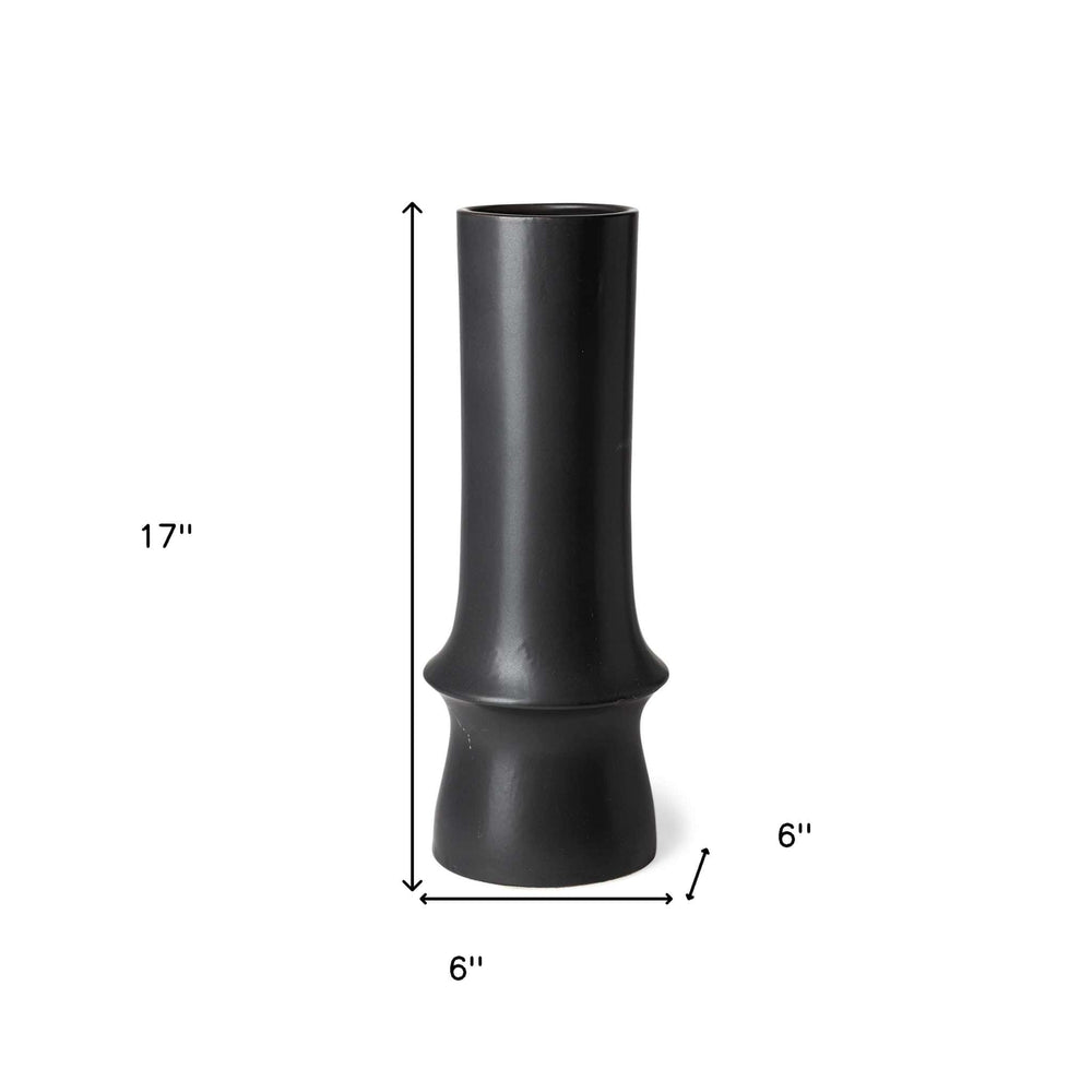17" Matte Black Contempo Deco Ceramic Vase - Homeroots