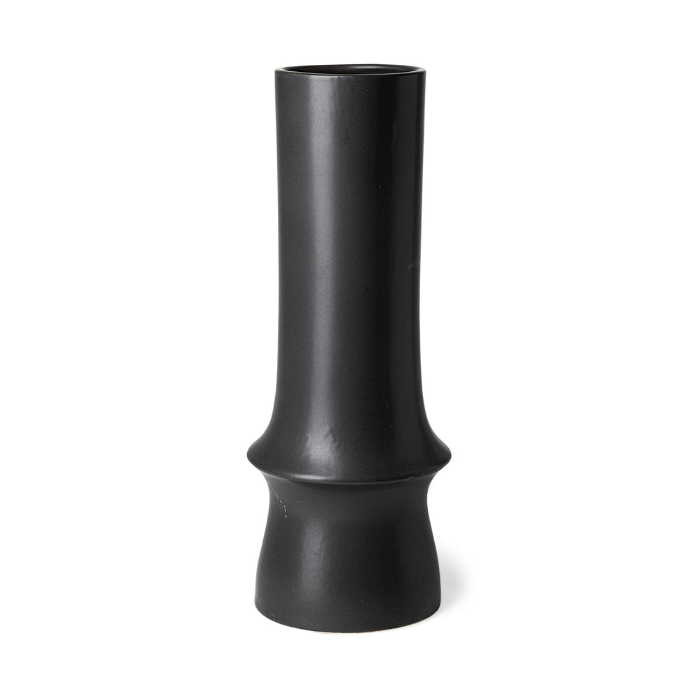 17" Matte Black Contempo Deco Ceramic Vase - Homeroots