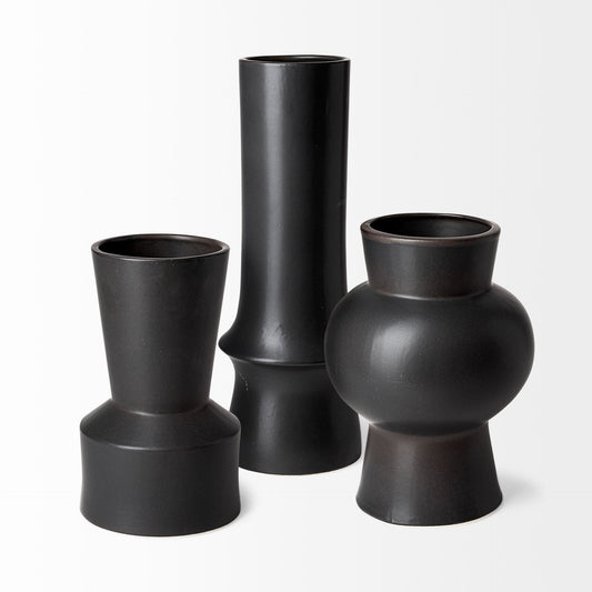 17" Matte Black Contempo Deco Ceramic Vase - Homeroots