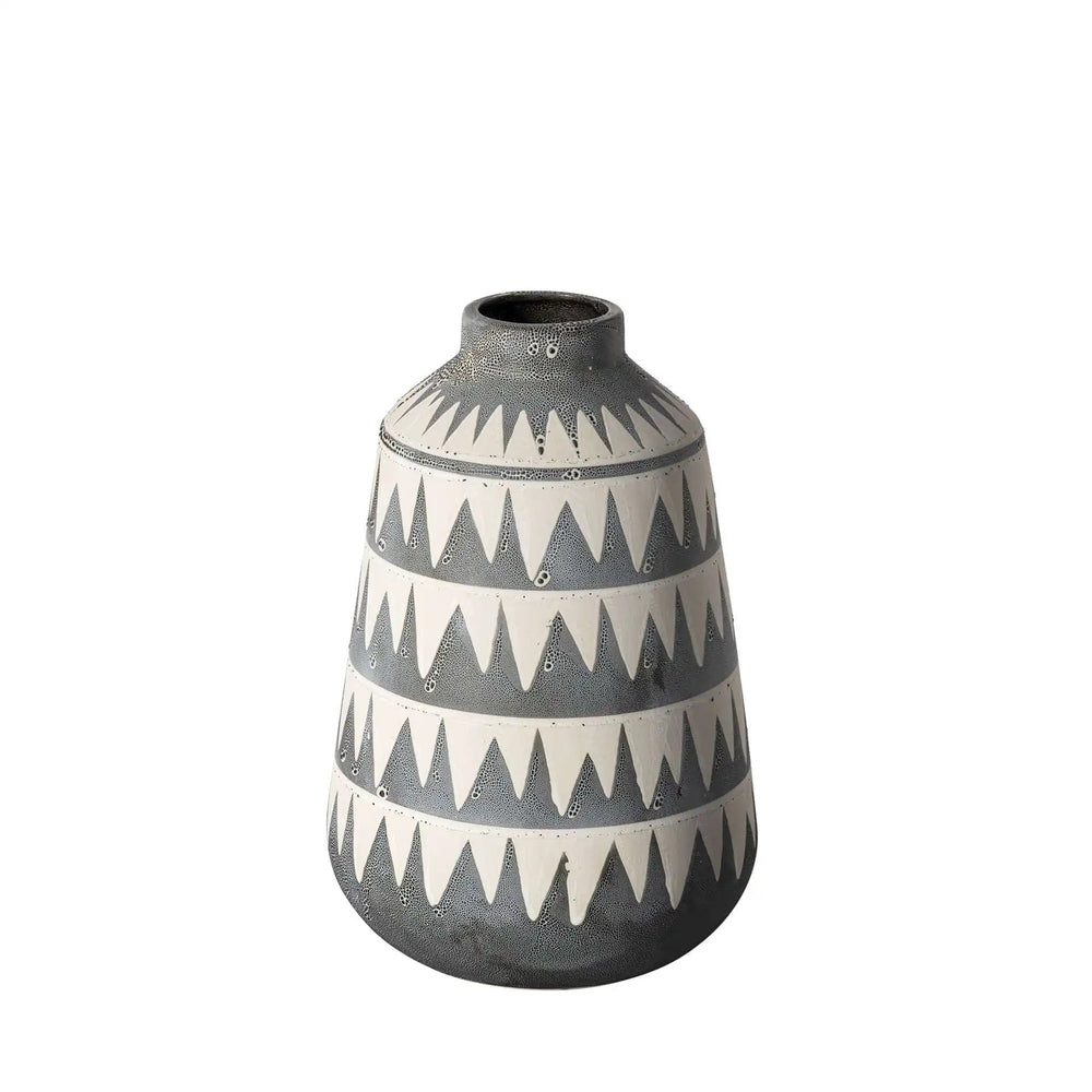 10" Gray and Ivory Triangle Pattern Ceramic Vase - Homeroots