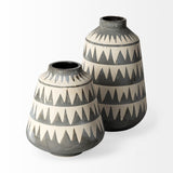 10" Gray and Ivory Triangle Pattern Ceramic Vase - Homeroots