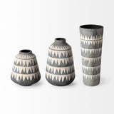 10" Gray and Ivory Triangle Pattern Ceramic Vase - Homeroots