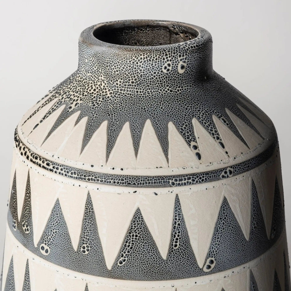 10" Gray and Ivory Triangle Pattern Ceramic Vase - Homeroots