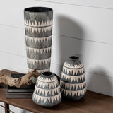 10" Gray and Ivory Triangle Pattern Ceramic Vase - Homeroots - Flyclothing LLC