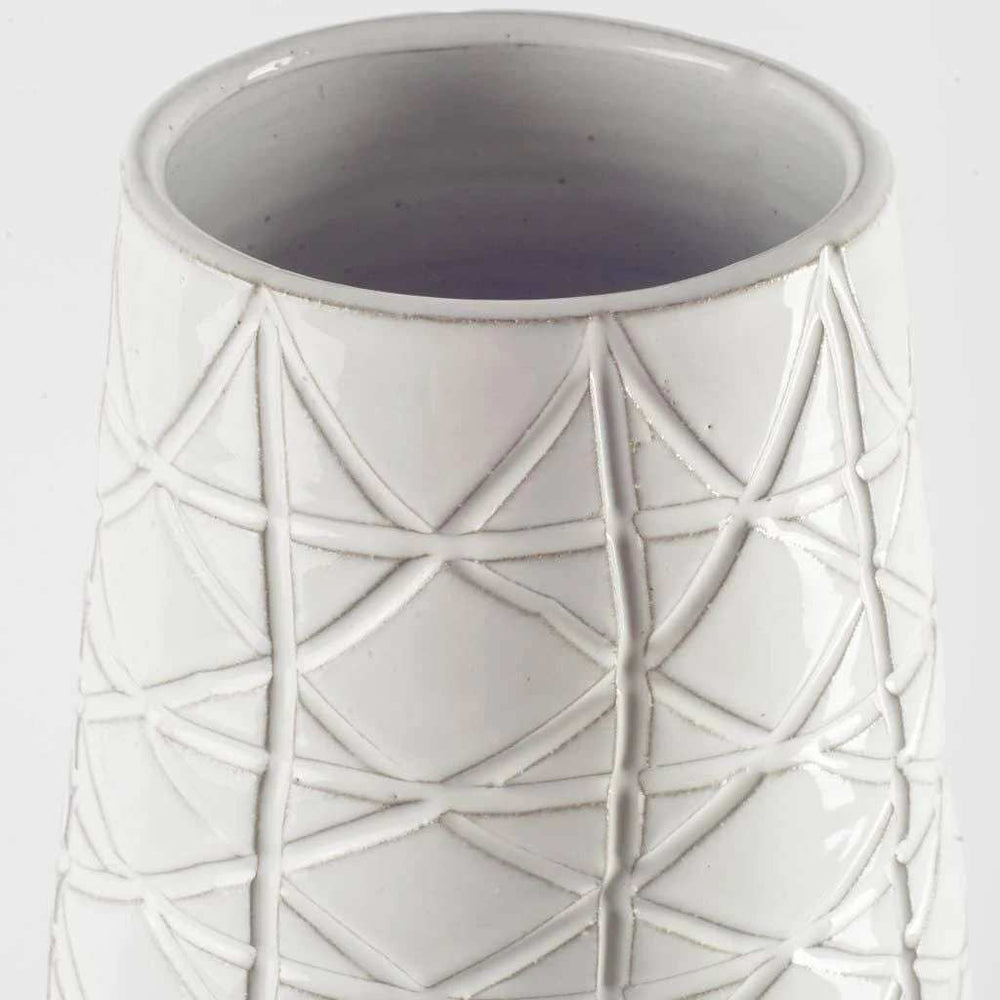 Textured White over Dark Clay Carved Ceramic Vase - Homeroots - Flyclothing LLC