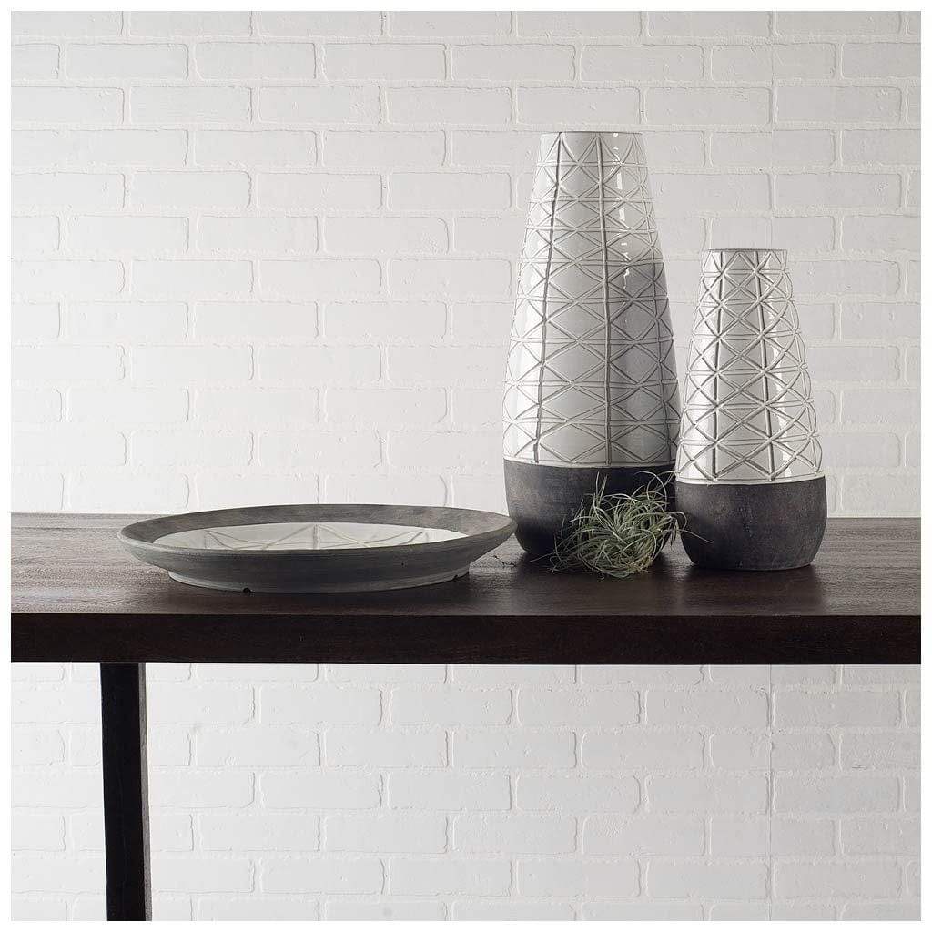 Textured White over Dark Clay Carved Ceramic Vase - Homeroots - Flyclothing LLC