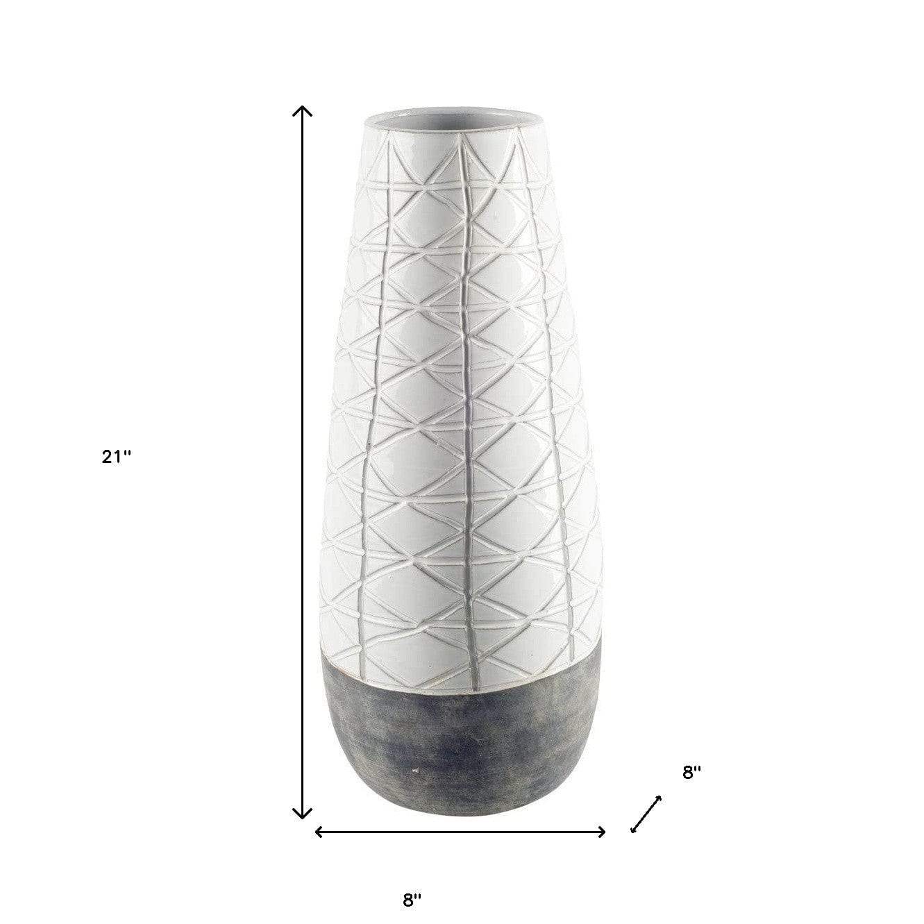 Textured White over Dark Clay Carved Ceramic Vase - Homeroots - Flyclothing LLC