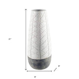 Textured White over Dark Clay Carved Ceramic Vase - Homeroots - Flyclothing LLC