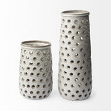 19" Organic White Glaze Pierced Dot Ceramic Vase - Homeroots - Flyclothing LLC
