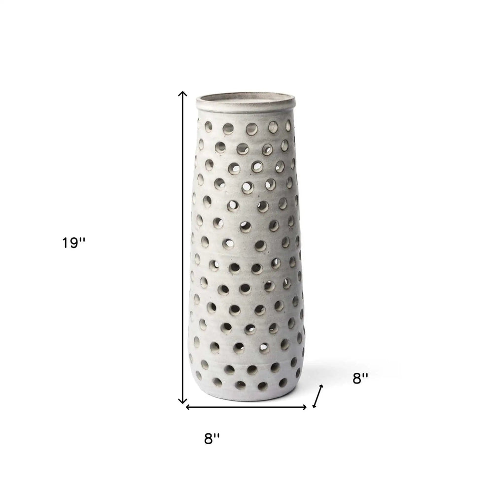 19" Organic White Glaze Pierced Dot Ceramic Vase - Homeroots