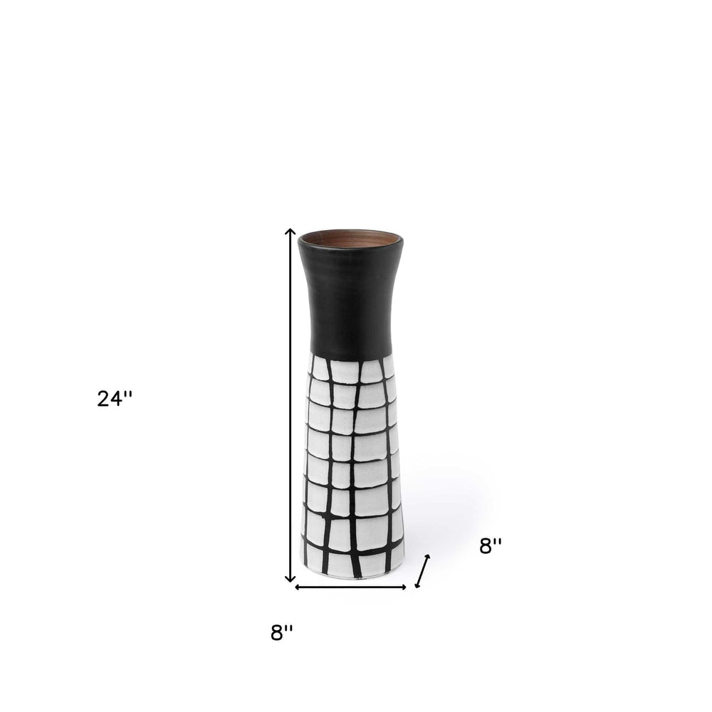 24" Black and White Modern Grid Ceramic Vase - Homeroots