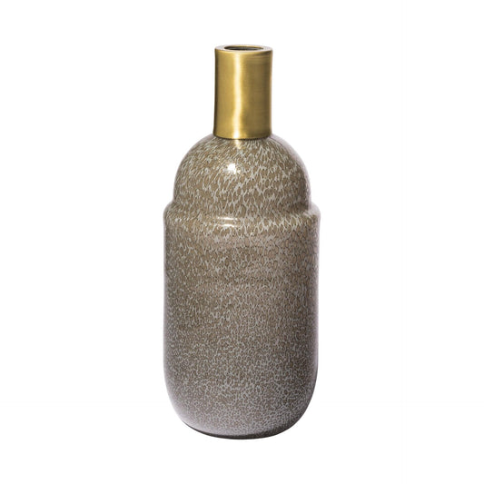 12" Cream Brown and Gold Glass Vase - Homeroots