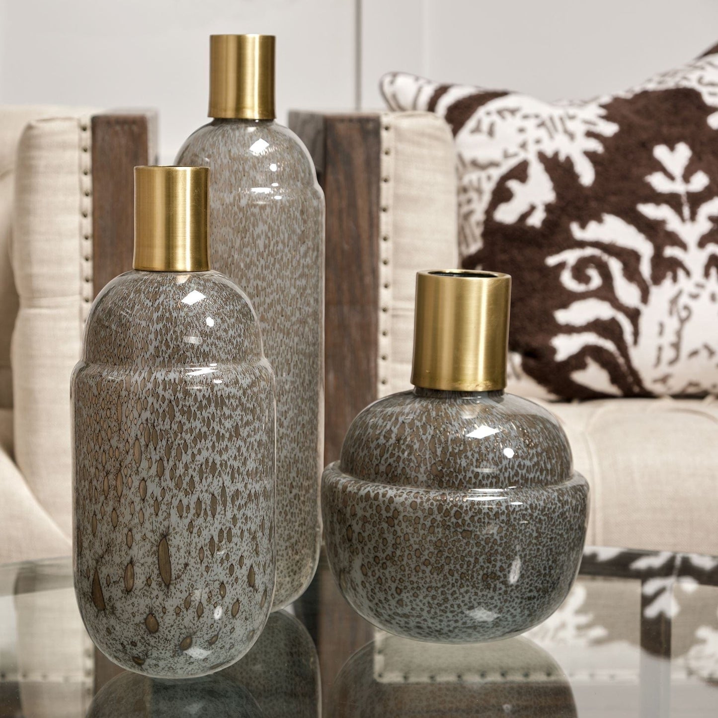 12" Cream Brown and Gold Glass Vase - Homeroots - Flyclothing LLC