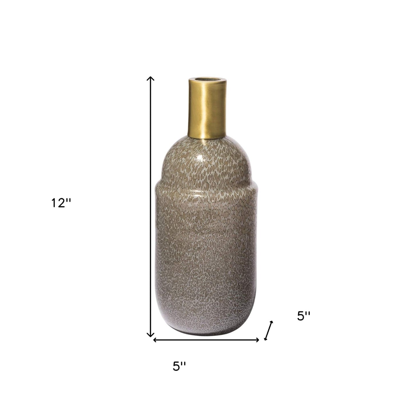 12" Cream Brown and Gold Glass Vase - Homeroots - Flyclothing LLC