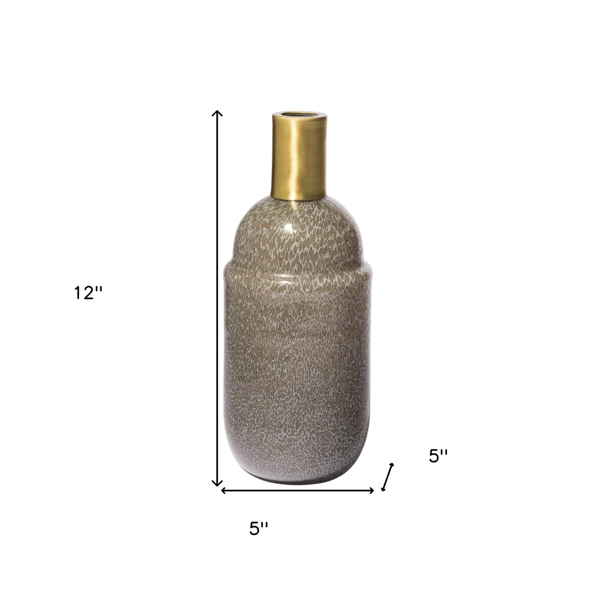 12" Cream Brown and Gold Glass Vase - Homeroots - Flyclothing LLC