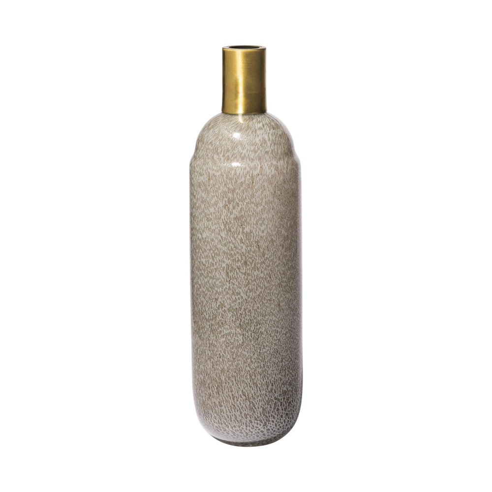 15" Cream Brown and Gold Glass Vase - Homeroots