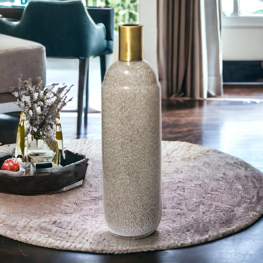 15" Cream Brown and Gold Glass Vase - Homeroots
