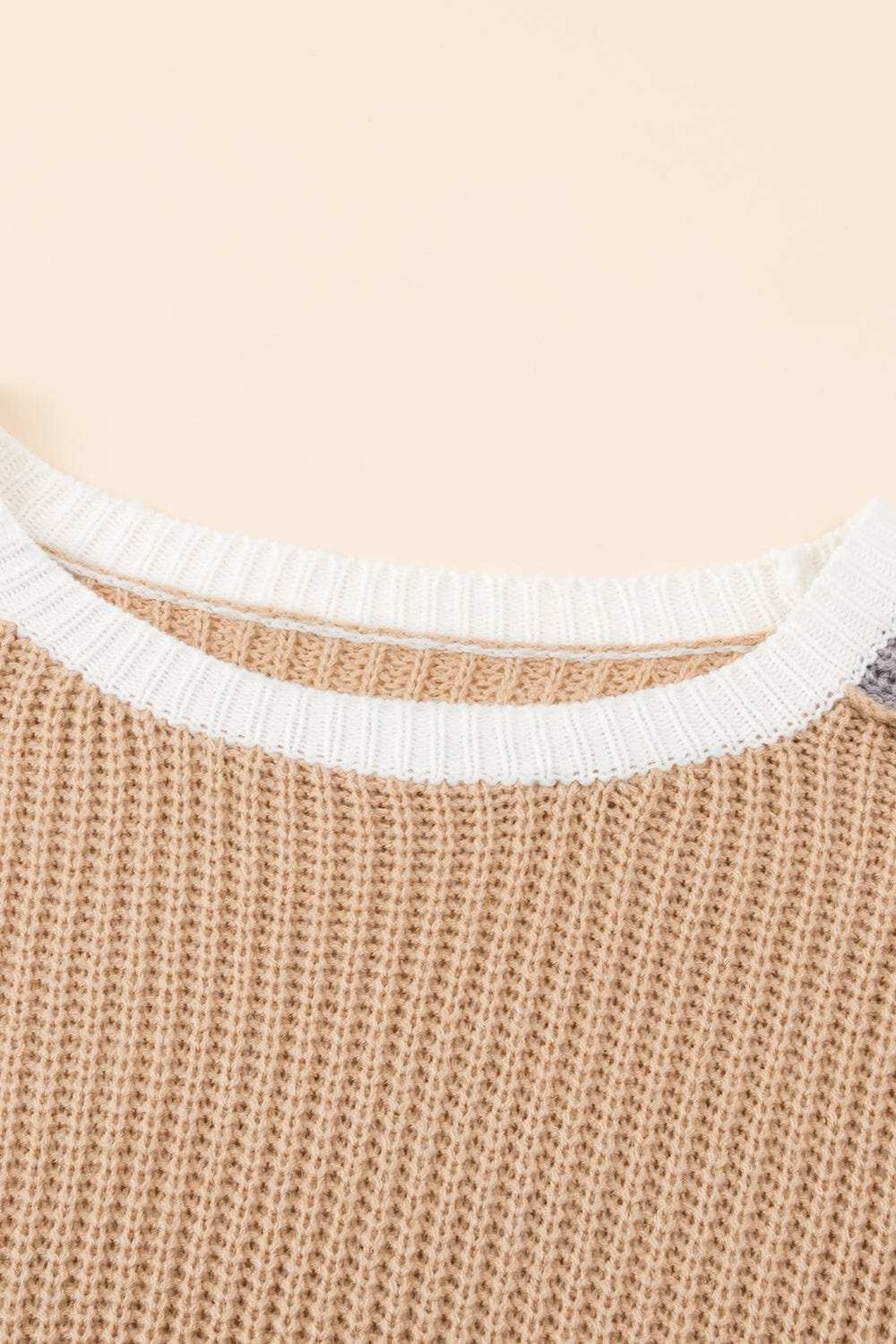 Color Block Round Neck Drop Shoulder Sweater - Trendsi - Flyclothing LLC