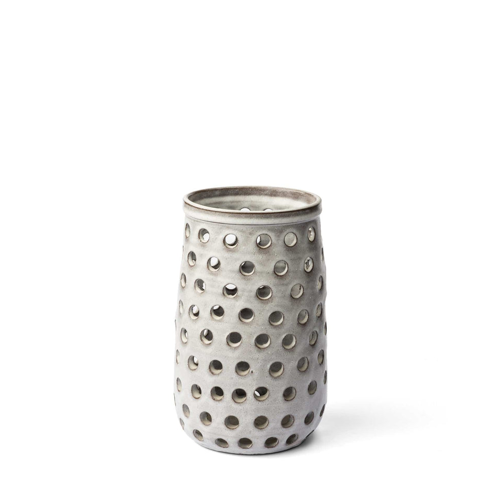 12" Organic White Glaze Pierced Dot Ceramic Vase - Homeroots