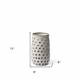 12" Organic White Glaze Pierced Dot Ceramic Vase - Homeroots - Flyclothing LLC