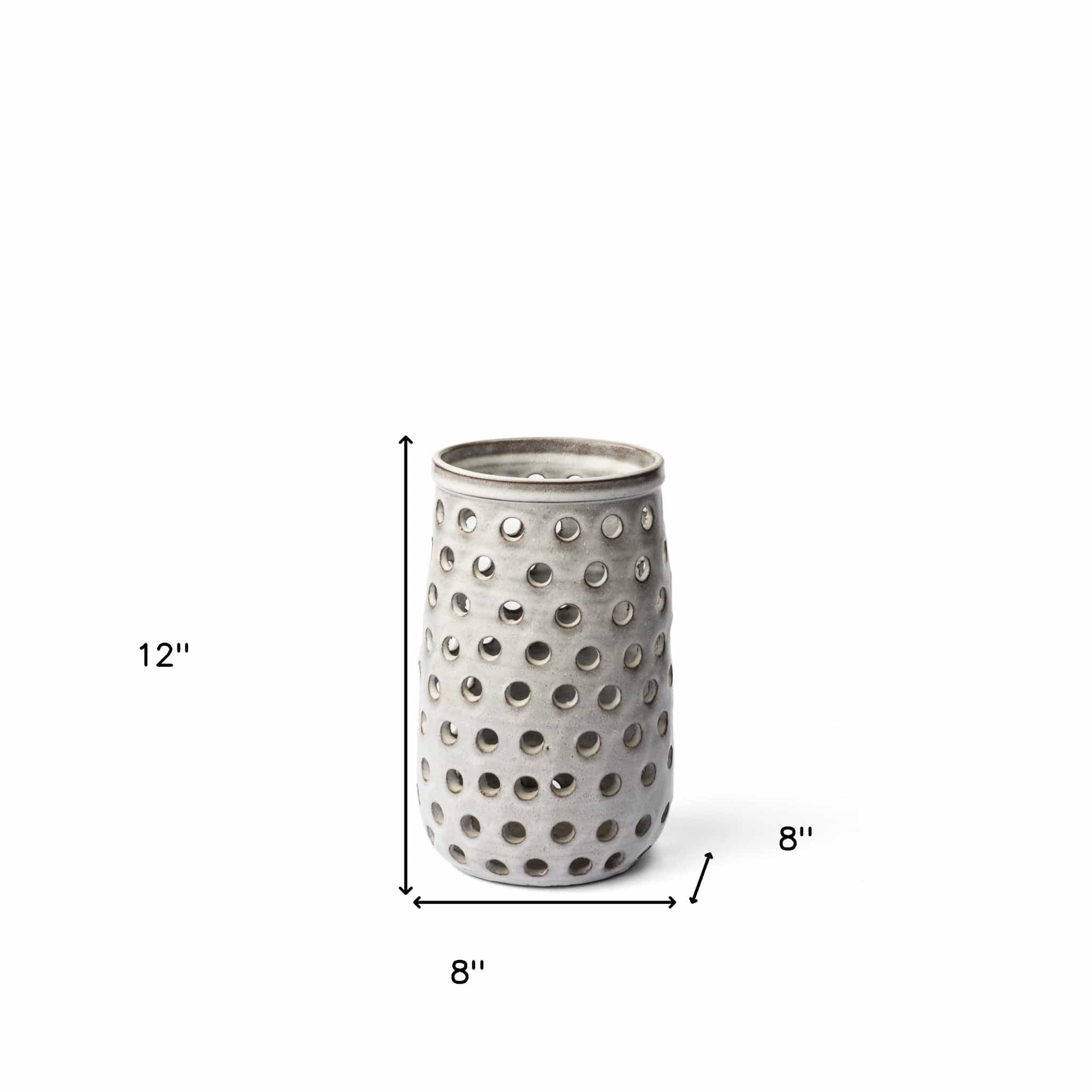 12" Organic White Glaze Pierced Dot Ceramic Vase - Homeroots - Flyclothing LLC