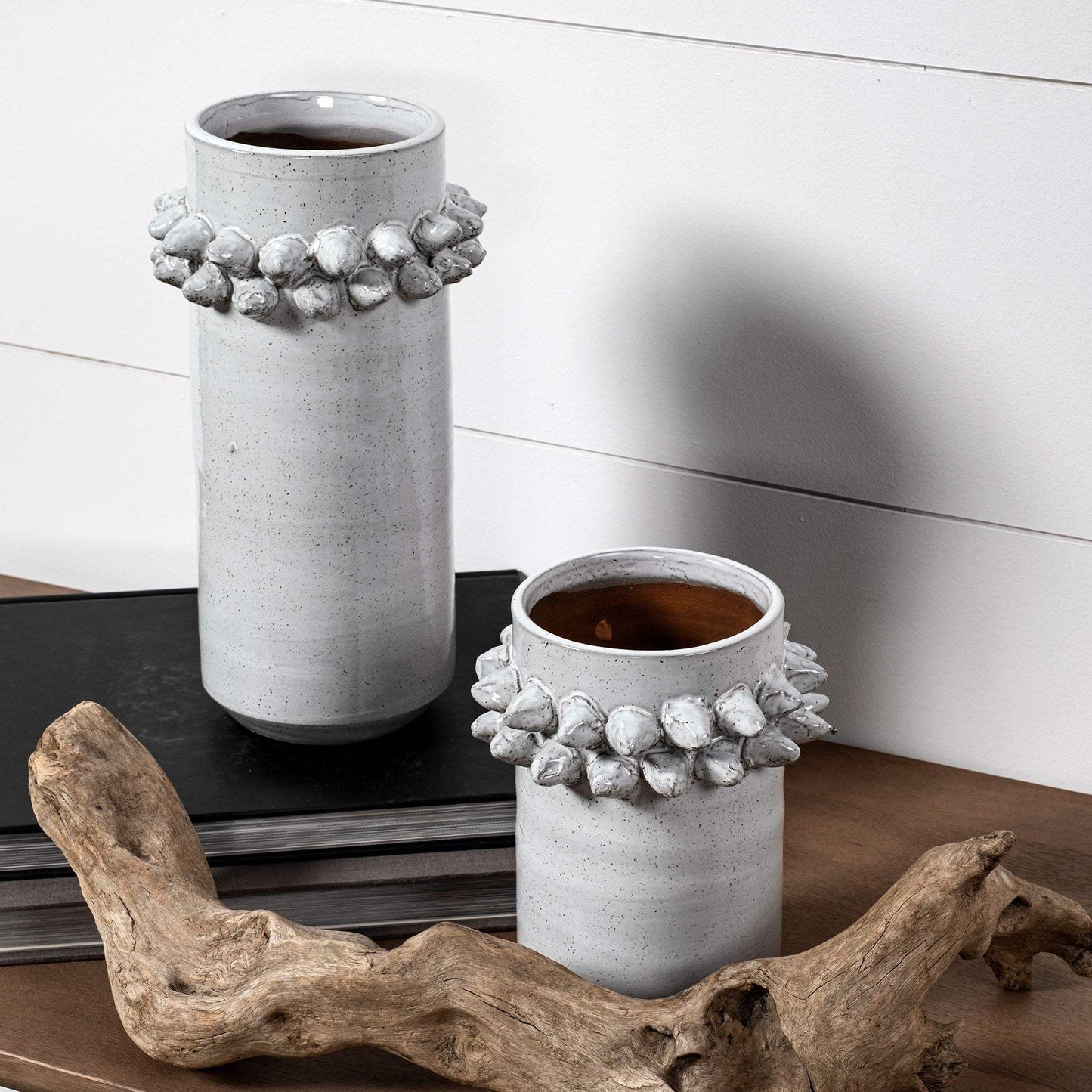 7" Organic Style Whitewash Spikely Ceramic Vase - Homeroots - Flyclothing LLC